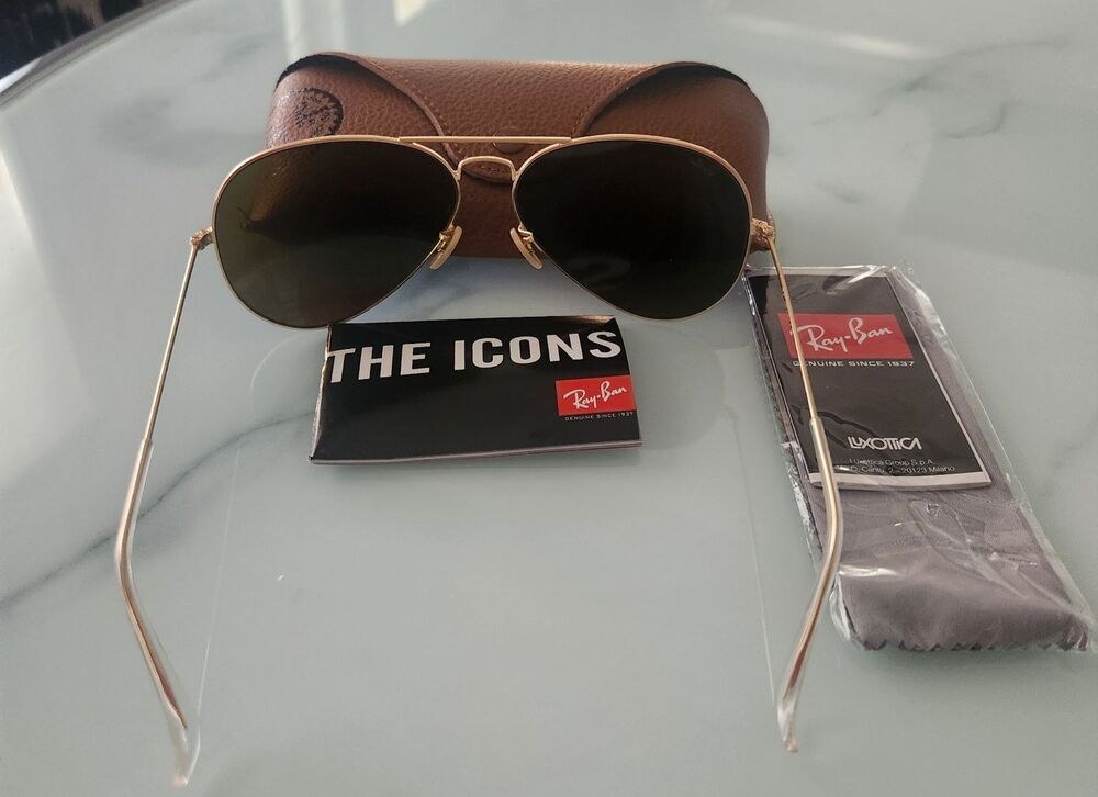 RAY-BAN RB3025 Aviator Gold Metal Frame Blue Mirror Lenses 58mm size - Picture 4 of 9